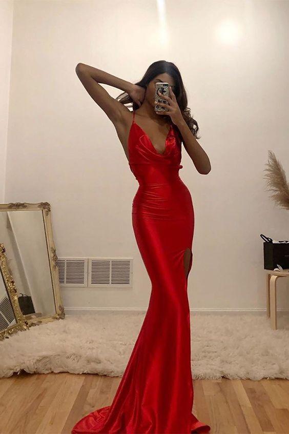red slik dress